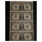 2001 Uncut Sheet $1 Federal Reserve Notes