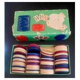 Vintage Plastic Poker Chips In Original Box