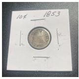 90% Silver 1853 Seated Liberty Dime