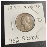 90% Silver 1957 Washington 25 Cent Piece