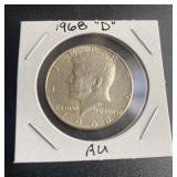 40% Silver 1968d Kennedy 1/2 Dollar AU