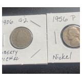 1906 Liberty V Nickel 1956 Jefferson Nickel