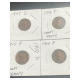 1910 1914 1916 1917d Lincoln Wheat Cents