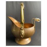 Copper Coal Scuttle- Lion's Head, Porcelain Handle