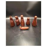 Hand Carved Wooden Nativity Set 6 Piece Figurines