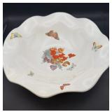 White Scalloped Serving Bowl Butterflies Floral