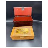 Decorative Wood Box & Red Storage Chest Lot