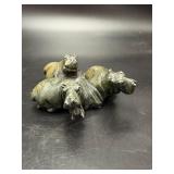 Vintage Soapstone Hippo Family Carving Figurine