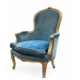 Vintage Blue Velvet French Style Accent Chair
