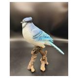 Blue Jay Bird Figurine on Branch Perch