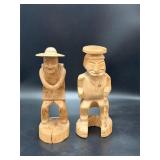 Vintage Hand Carved Wood Folk Art Figure Pair Lot