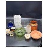 FTD Green Glass Bowl & Vintage glass Lot