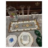 Large Mixed Glassware & Decor Lot with Rug Beater