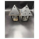 Pair Metal Halloween Lantern Tea Light Holders