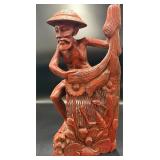 Hand Carved Wood Fisherman Figure Statue