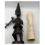 Carved Tribal Figure & Bone Style Vase Lot