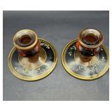 Amber Depression Glass Candlestick Holders Set...
