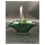Emerald Green Glass Basket with Clear Handle