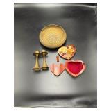 Brass Frog & Heart Wood Box Decor Lot