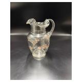 Clear Glass Daisy Decorated Pitcher