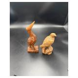 Hand Carved Wooden Bird Figurines Pair