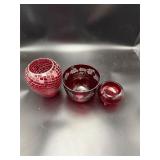 Ruby Red Glass Decor Lot Candle Holders & Bowl