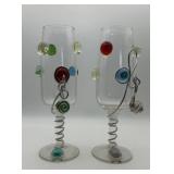 Art Glass Champagne Flutes Set 2