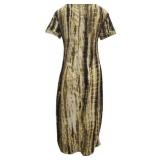 New V-NECK SHORT SLEEVE SPLIT SUMMER LONG DRESS