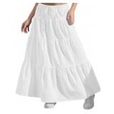 WAIST RUFFLE LONG SKIRT SUMMER CASUAL LAYERED...