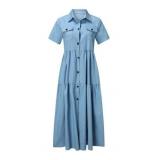 New WOMENS DRESSES CASUAL MULTI-BUTTON DENIM...