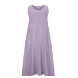 WOMENS SLEEVELESS SUMMER COTTON LINEN MAXI DRESS