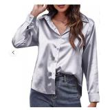 GRAY WOMENS SHIRTS SATIN SHIRT