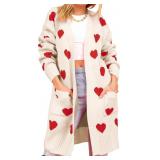 WOMEN'S CUTE HEART LONG CARDIGAN SWEATERS V NECK