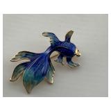 Blue Enamel and Gol-tone Betta Fish Brooch