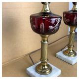 Antique Bohemian Ruby Cut-to-Clear Crystal Lamps
