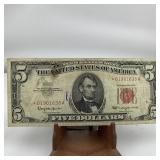 1963 Series Red Seal $5 Bill - With Star