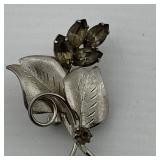 Vintage Silver-tone and Smokey Quartz Brooch