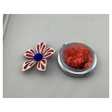 Vintage Red, White, & Blue Flower Pin & Compact
