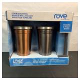 NIB Rove Set of 2 Stainless Tumblers w/ Straws