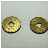 Two Japanese 5 Yen Coins