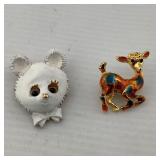 Two Vintage Enamel & Gold-tone Animal Brooches