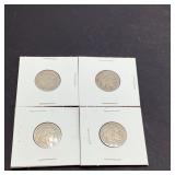 Four Buffalo Nickels, 1928, 1934, 1935, 1937