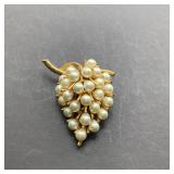 Vintage ART signed Grape Bunch Brooch