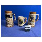 3 Ceramic Beer Steins, Made In Japan, 2@7' & 1...