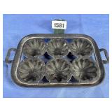 Antique Cast Iron Gem Pan, 6 Flower Molds, 8x13'