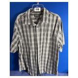 Men's XXL Gray Plaid Short Sleeve Dress Shirt,...