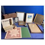 Box of Picture Frames, File Organizer, Cigar...