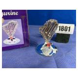 Spun Glass Harp Figurine, Mirrored Base 2.5x3.5'H