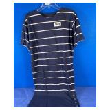 Med Navy Stripe Knit Dress, Button Accents