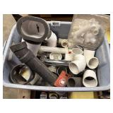 Tote of PVC Plumbing Supplies, Faucet Covers